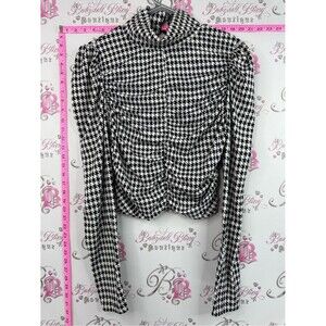 Revamped shirt long sleeve Black & White Houndstooth Long Sleeve Ruched Top